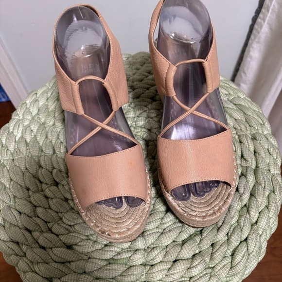 Eileen Fisher Whim Nude Leather Espadrille Wedge Slip On Sandals NWOB - Picture 5 of 9